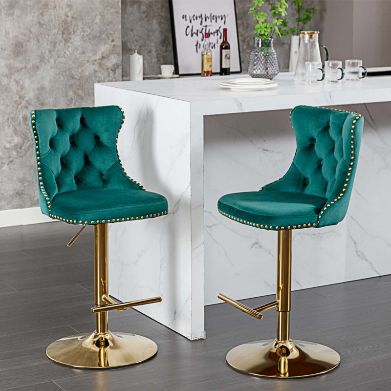Tabouret à hauteur réglable Blevens, Doré, Vert