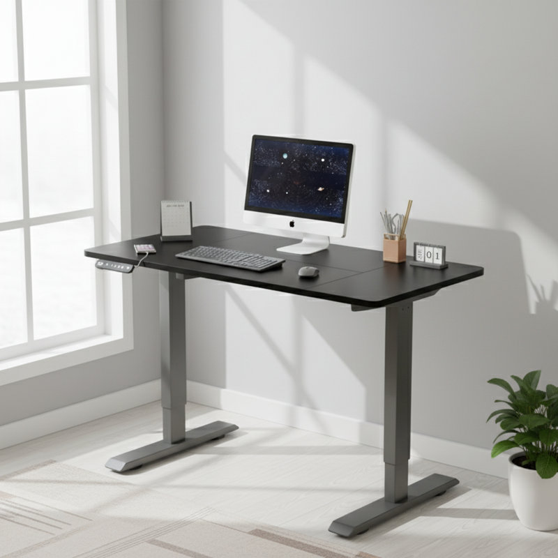 Bureau électrique à hauteur réglable, H 45 po x l 55 po x P 24 po, Noir, Noir