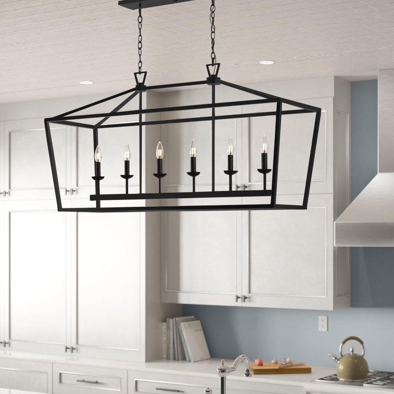 Hertford 6 - Light Dimmable Kitchen Island Geometric Chandelier, Rubbed Oil Bronze/Dark Brown