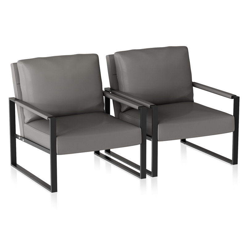 Angellina Faux Leather Armchair, Gray Faux Leather