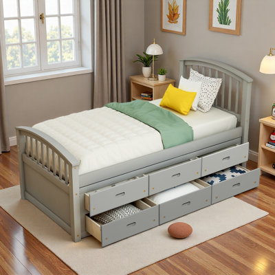 Lit standard 6 tiroirs en bois massif