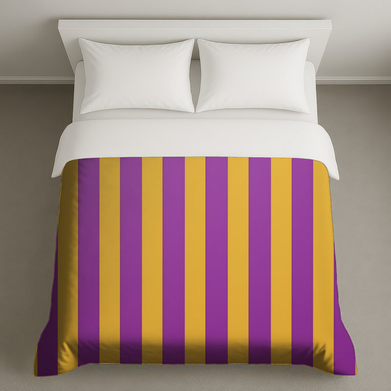 Housses de couette mauves à rayures jaunes, Lit simple