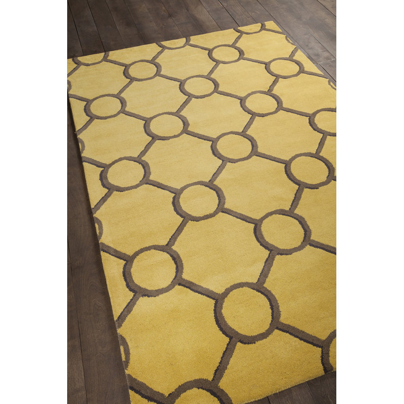 Luxurious Hand-Tufted Yellow Wool 8' x 10' Diamond Pattern Rug