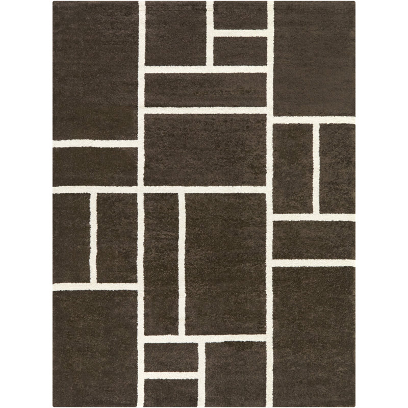 Tapis brun à motif géométrique moderne Yetter, Rectangle 5 pi 3 po x 7 pi