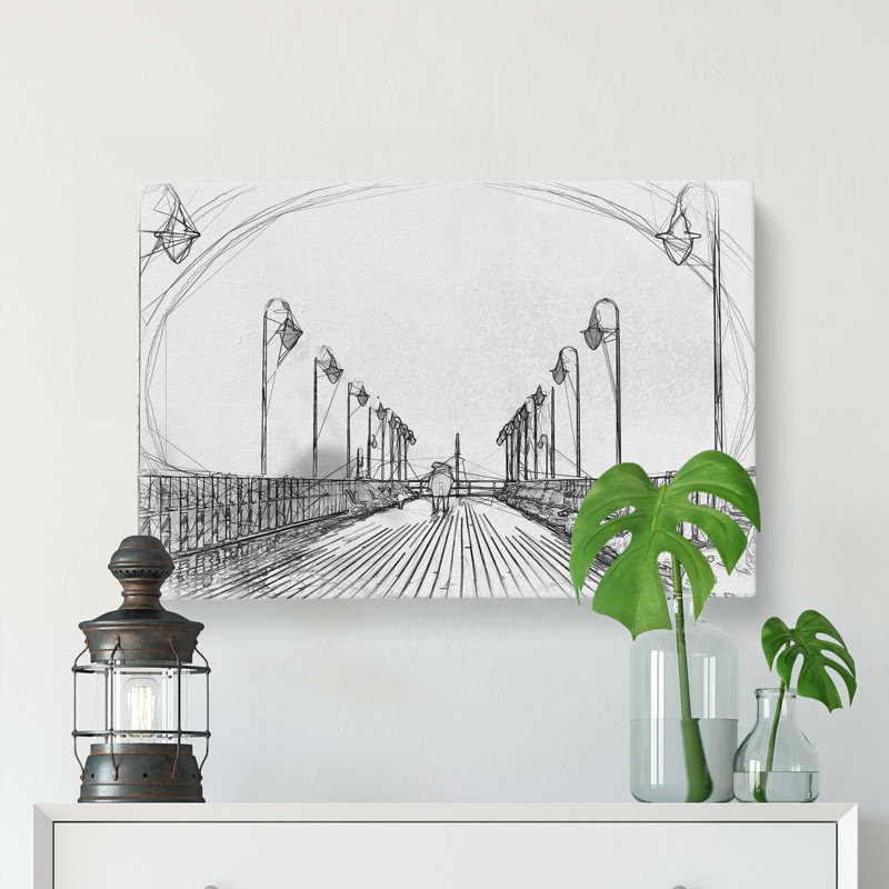 Couple upon the Pier in Abstract - Wrapped Canvas, 35cm H x 50cm W x 3cm D