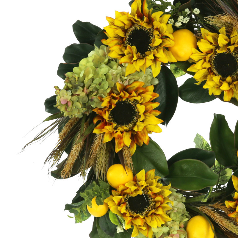 Fall wreath with Sunflowers, Hydrangeas and Lemons