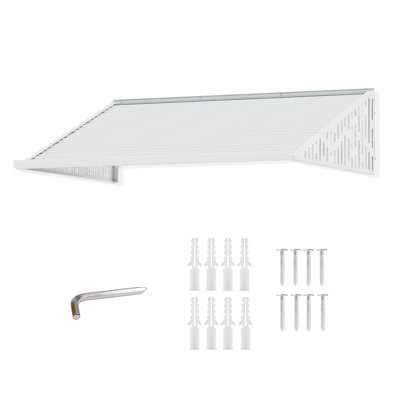Kozyard Window Awning W48'' x D40'' with 2lron Hollow-Patterned Sidewings, Aluminum Frame with Impact-Resistant PVC Panels, Shade Angle Set During Installation, Rain, Snow & UV Protection Door Canopy