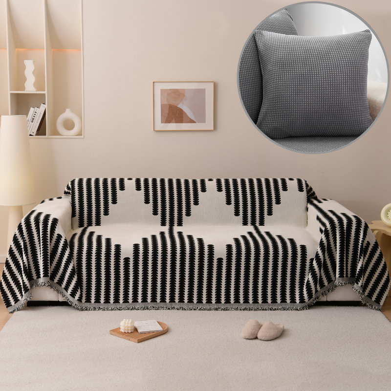 Housse pour canapé en chenille, Chenille noir, L 102 po x P 71 po