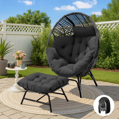 Indoor/Outdoor Wicker Egg Chair with Ottoman and Cushions