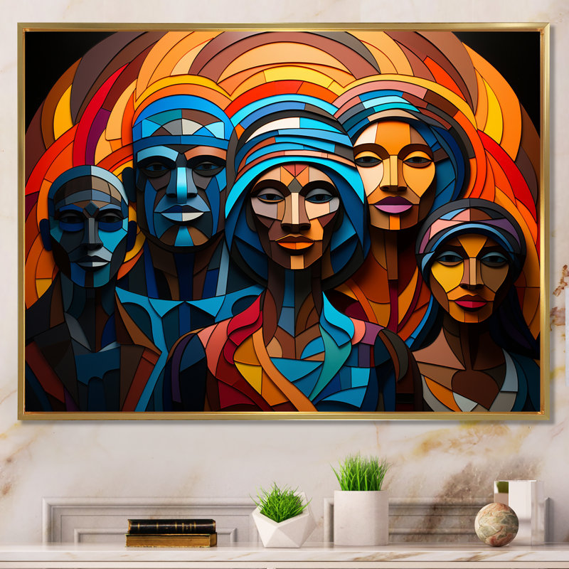 «Blue African Ancestral Legacy III», art africain-américain, art mural, Cadre flottant doré, H 24 po x l 32 po x P 1 po