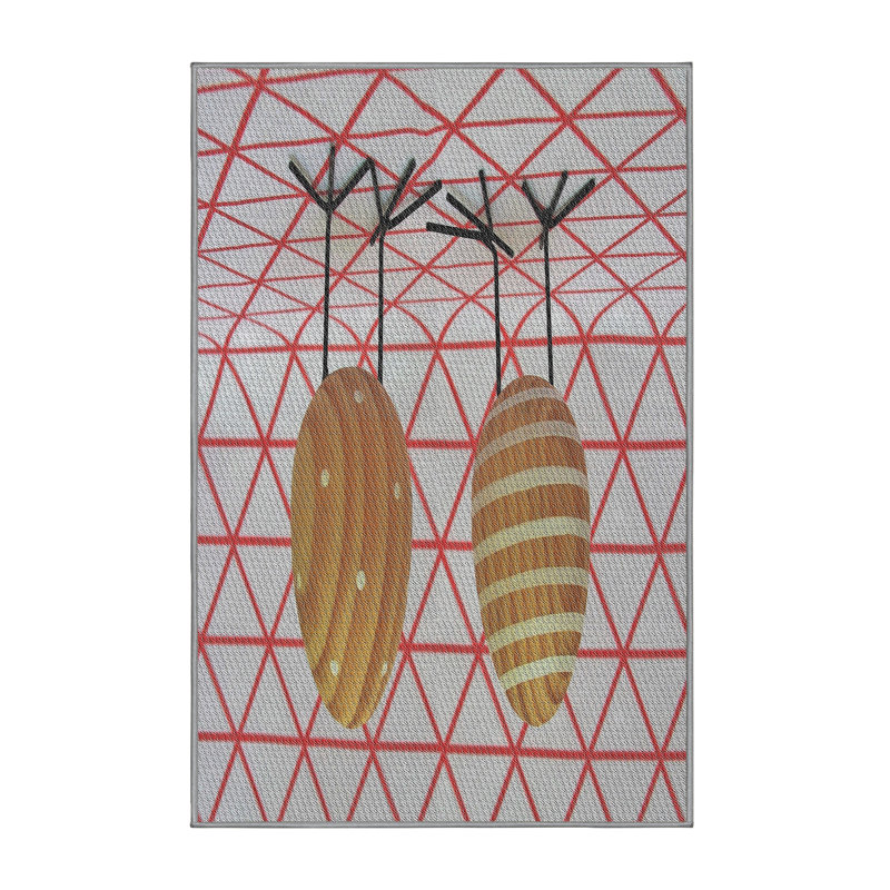 Tapis rouge/brun/noir à motifs, Rectangle 4 pi x 6 pi