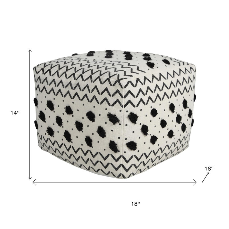 18" White Cotton Chevron Pouf Ottoman