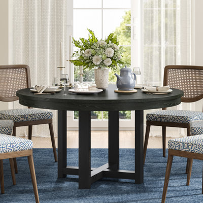 45" Cross Legs Solid Wood Dining Table Round Kitchen Table in Black