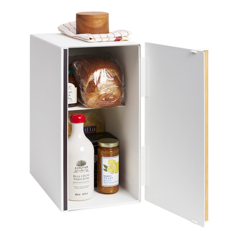 White Steel and Wood Two-Tier Vertical Bread Box