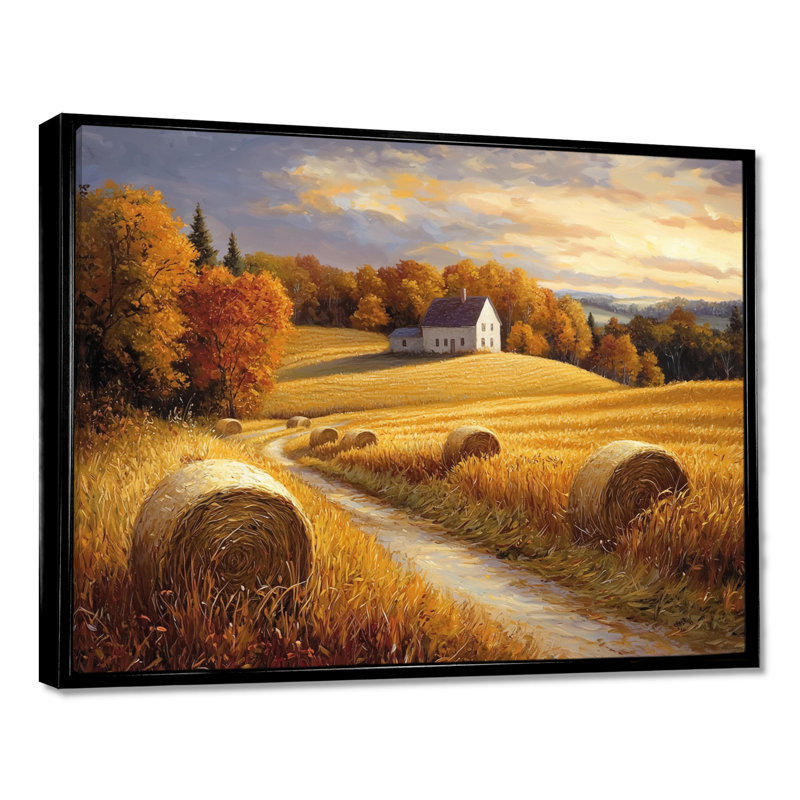 «Countryside Golden Harvest Fields IV - Art mural campagne pour le salon, H 12 po x l 20 po, Cadre flottant noir