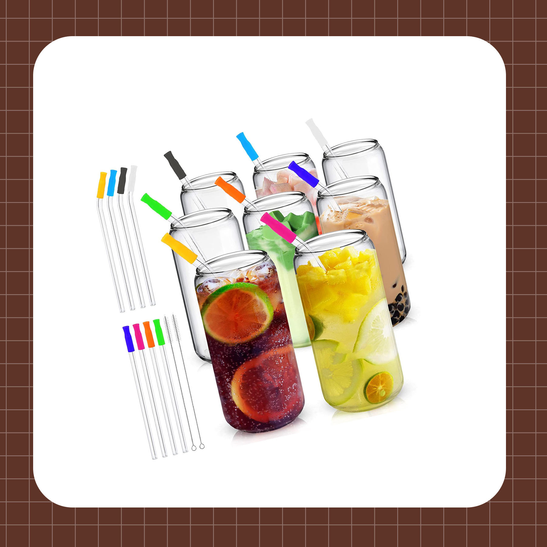 Lot 4 Verres à Boire 450ml Avec Pailles En Verre - Verres Café Glacé Borosilicate