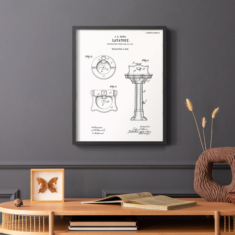 Évier rétro I, reproduction encadrée - bois massif, Cadre simple noir, H 20 po x l 16 po
