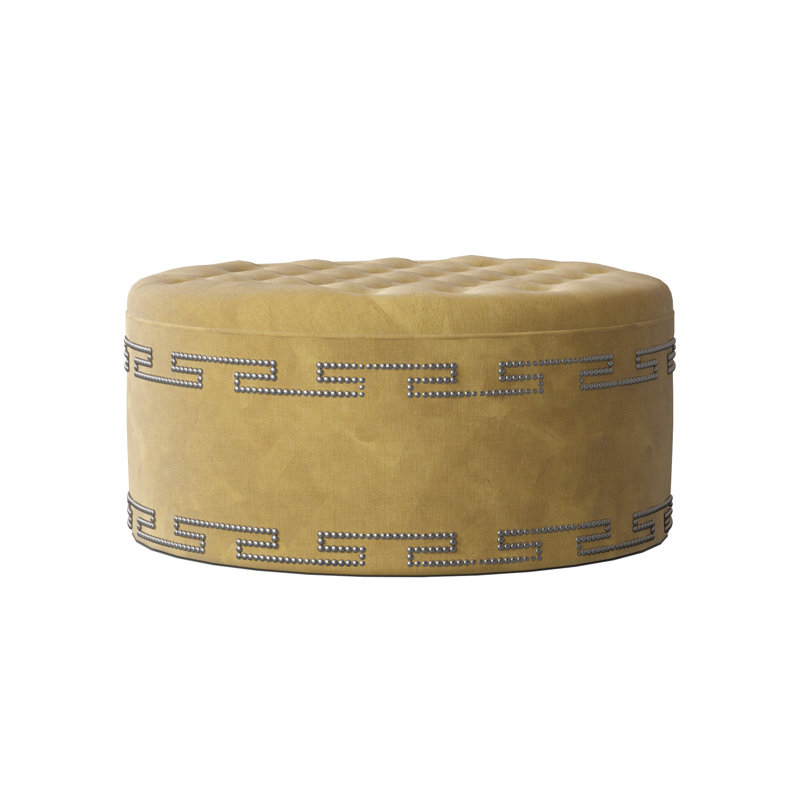 Elle Round Ottoman, M9463 Tangerine, Shiny Nickel