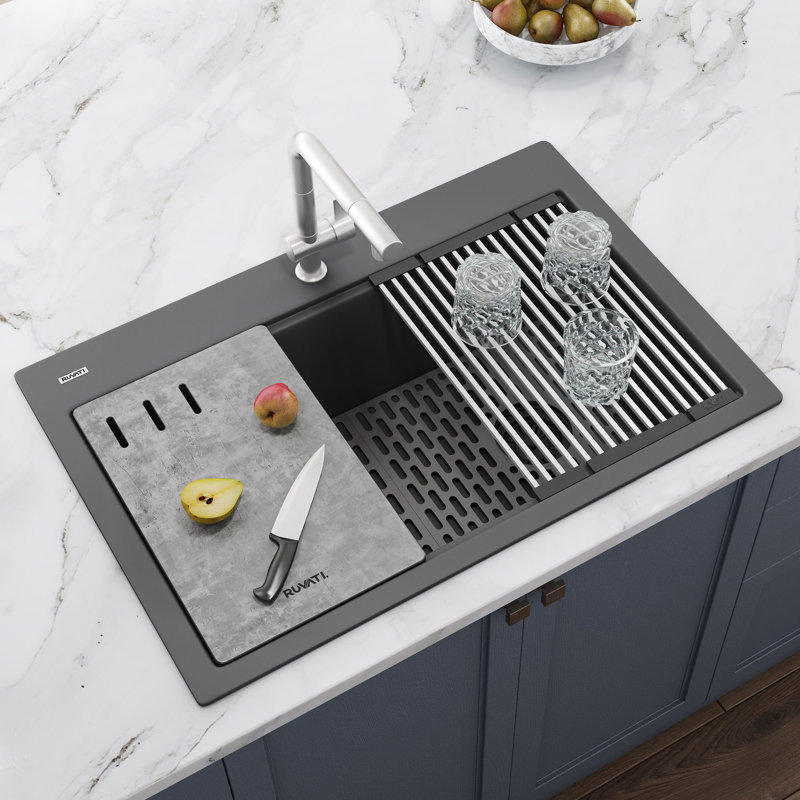 Ruvati 33-inch Granite Composite Quartz Workstation Drop-in Topmount Kitchen Sink Urban Grey -, Urban Grey