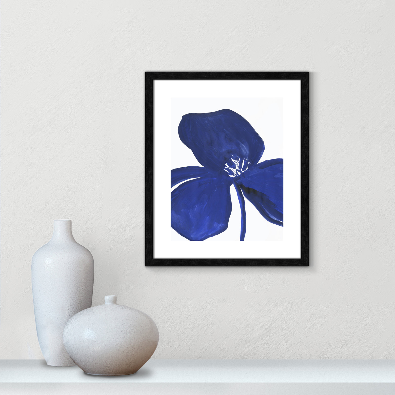 Clarisse "Indigo Petal II" Painting, 19" H x 16" W x 0.75" D, Black Framed Paper