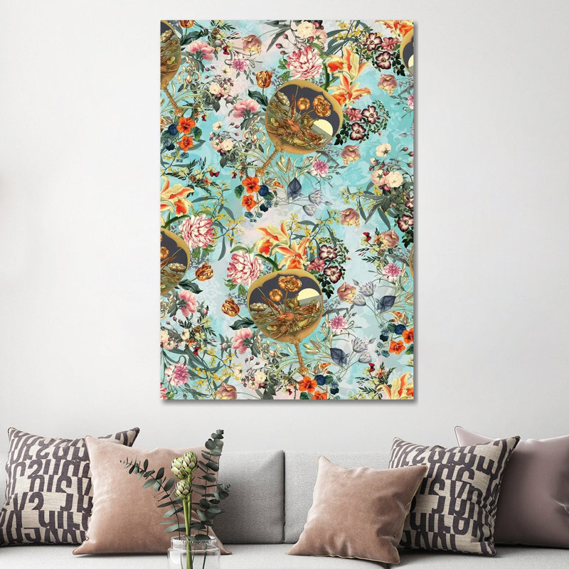 Floral And Lobster by Burcu Korkmazyurek - Wrapped Canvas Print, 152.5 cm H x 101.5 cm W