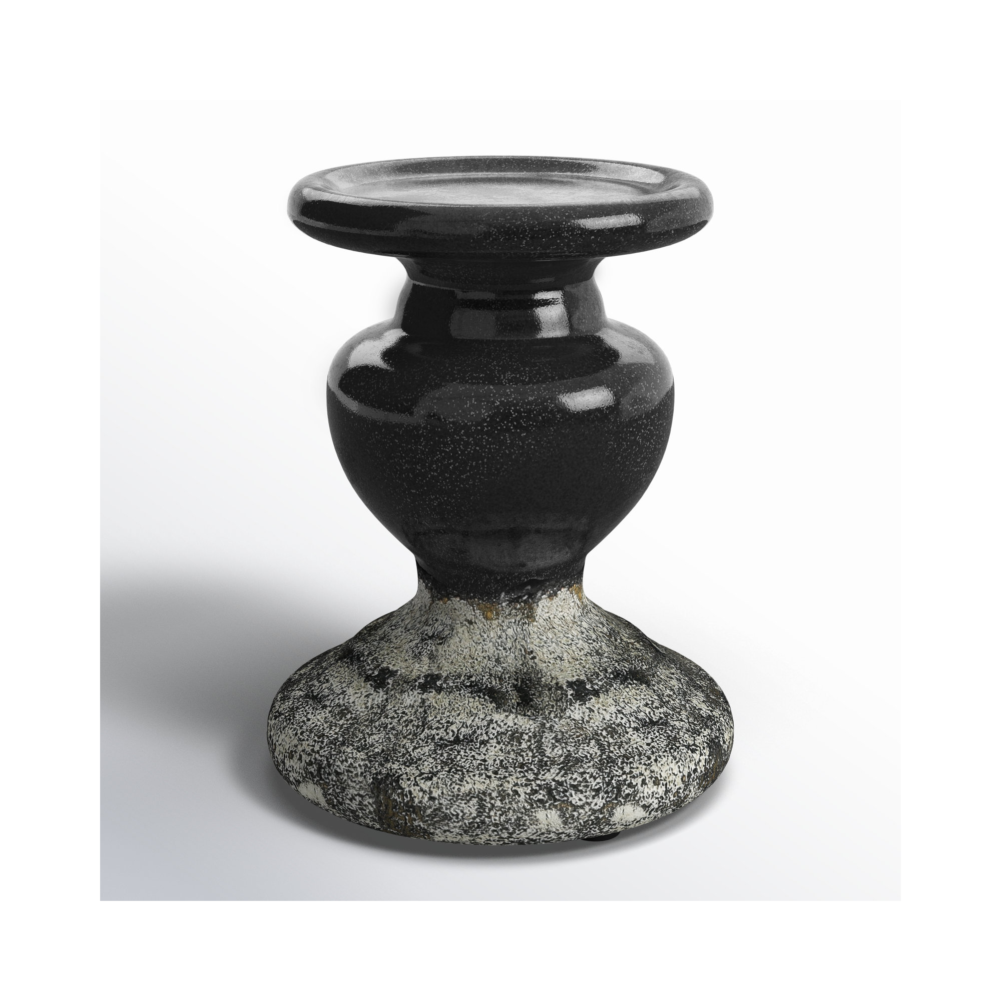 Waikiki Earthenware Tabletop Candlestick, 5.3" H x 4.5" W x x 4.5" D, Black/ Distressed Gray