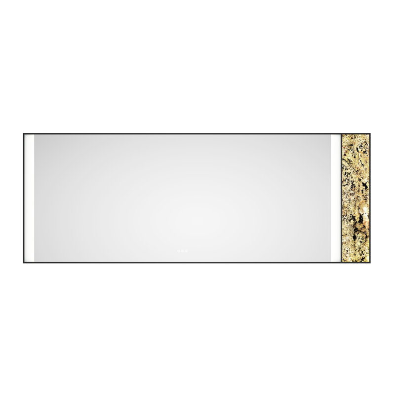 Miroir de salle de bain 96 po x 36 po à DEL, fixation murale, dossier, brouillard, grande mémoire réglable, meuble-lavabo à cadre en aluminium noir mat, fixation, avec mémoire (96 po x 36 po)