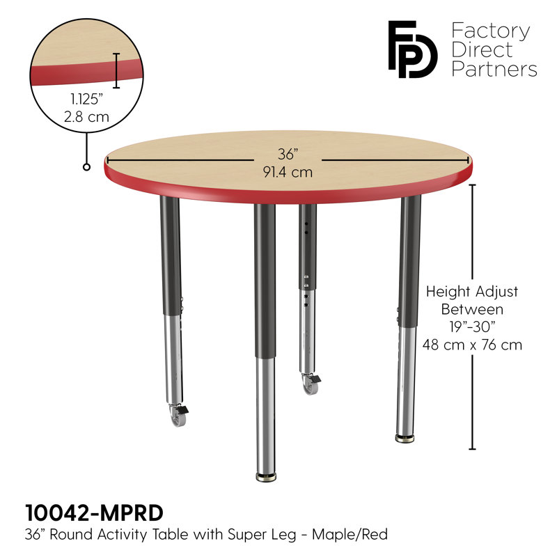 Table ronde à hauteur réglable, 36", Maple/Red/Black, Super