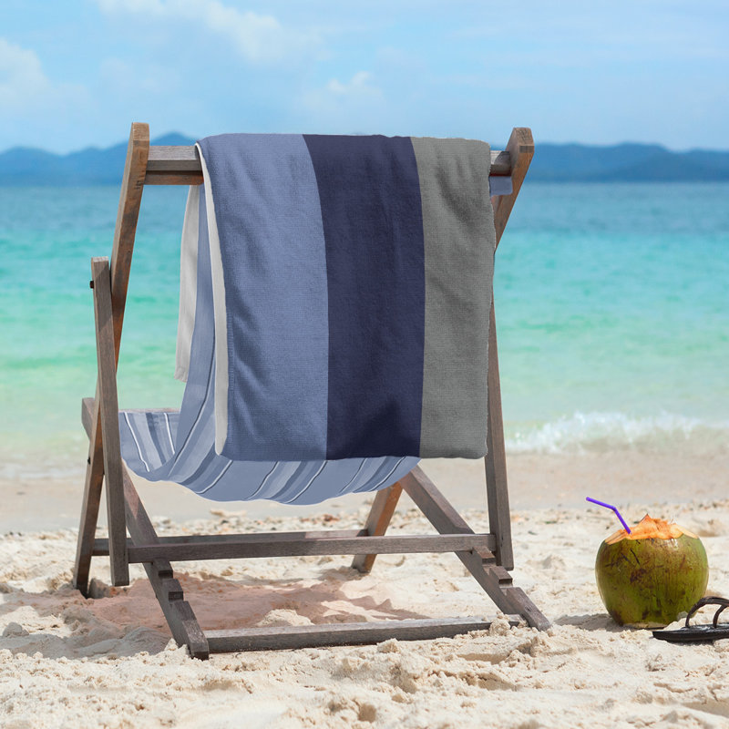 Cotton Blend Lightweight Beach Towel, Blue/Navy/Gray