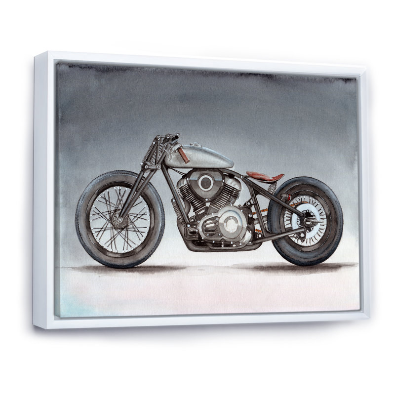 Moto personnalisée sur fond gris - impression sur toile, H 12 po x l 20 po x P 1 po, Cadre flottant blanc