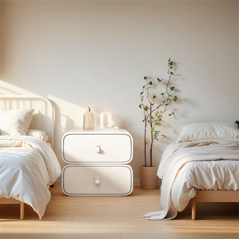 Table de chevet, petite table de chevet, petite table de chevet avec commode à 2 tiroirs et poignée en microfibre (blanc)
