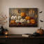 Art mural sur toile sculpté citrouilles orange et blanches avec bougies allumées-1823921299