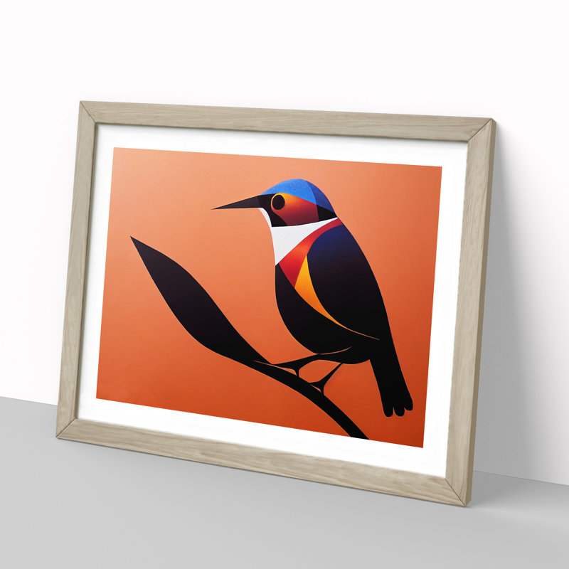 XH1022-640X Angelical Bird Abstract - Single Picture Frame Print, 25cm H x 34cm W x 2cm D, Oak