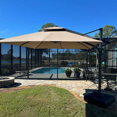 10' Square Square Double Top Cantilever TiltIng Umbrella With Base And 360°Rotation,Taupe