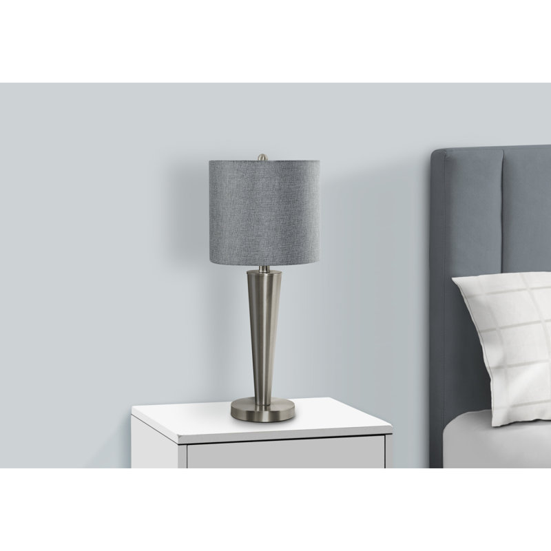 Éclairage, ensemble de 2, lampe de table h, 24 po, port USB inclus, nickel métallique, abat-jour gris, contemporain
