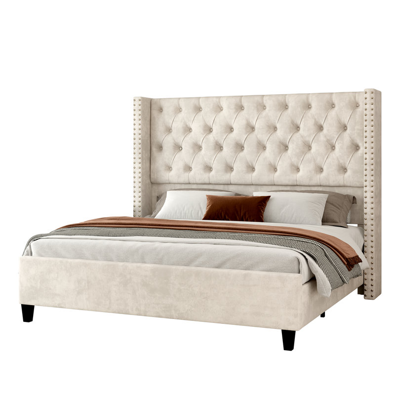 Dillwyn Upholstered Wingback Bed, Cream, King