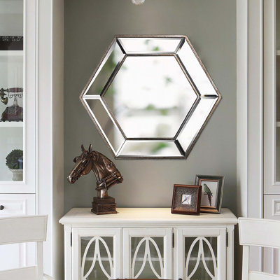 Miroir mural hexagonal 20 po x 18 po avec design contemporain en verre, miroir décoratif pour salon, entrée et chambre à coucher