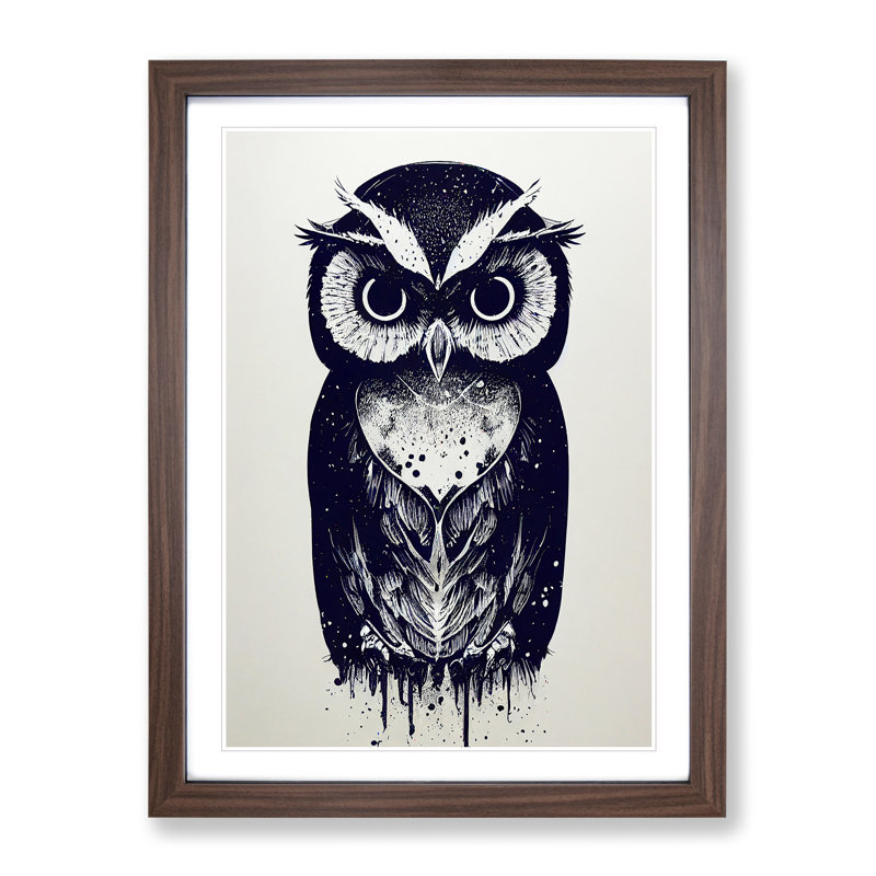 Owl Graffiti - Framed Print, 64cm H x 46cm W x 2cm D, Walnut