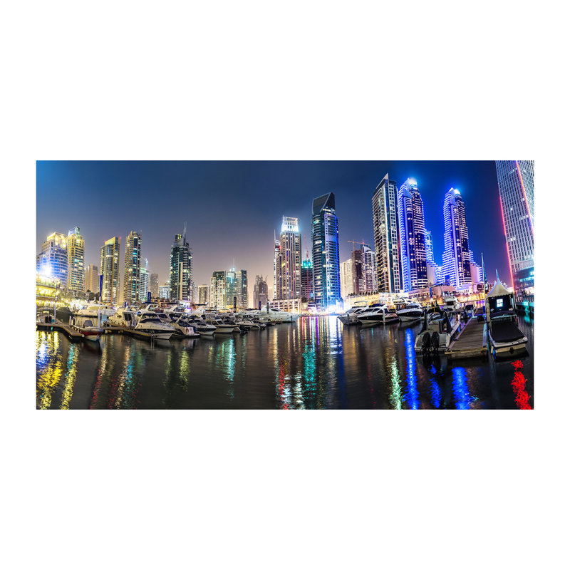 Dubai At Night - No Frame Print on Canvas, Wrapped Canvas, 60cm H x 120cm W