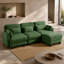 Canapé d'angle 3 places en L avec pouf amovible, canapé d'angle modulaire capitonné en chenille verte