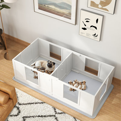 Dog Whelping Box With Washable Waterproof Pad, Clear Observation Panels, Adjustable Entrance, Double Room, Non-slip, For Small Puppies Dogs, Two Rooms
