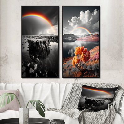 " Rainbow Colorful Monotone Landscape " 2 - Pieces