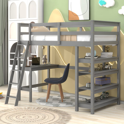 Loft Bed  With Desk,Ladder,Shelves