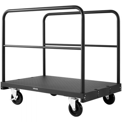 Drywall Cart Dolly, 1800 lbs Load Capacity, 2-in-1 Steel Panel Truck Cart with 5 inch Swivel Casters, 36 x 24 inch Platform Truck with 3 Side Handrail