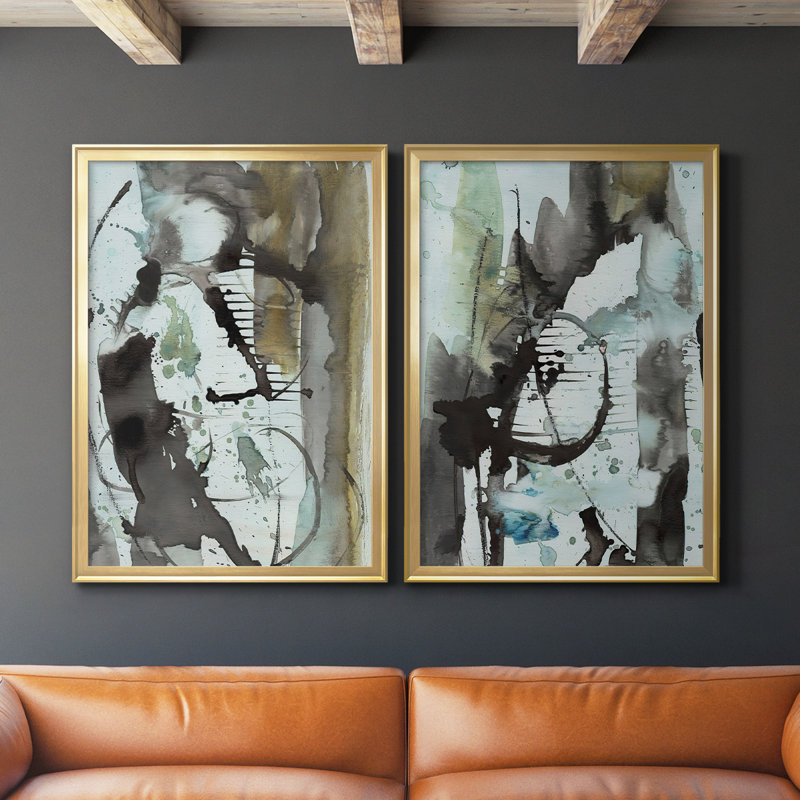 «Lyrical Abstract I», toile encadrée de qualité supérieure - prête à être accrochée, Cadre doré