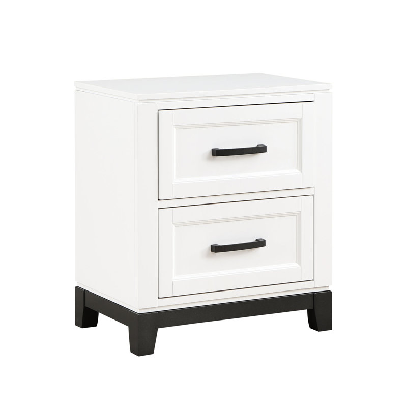 Table de chevet 2 en blanc - Meuble de rangement rustique en bois 2 tiroirs