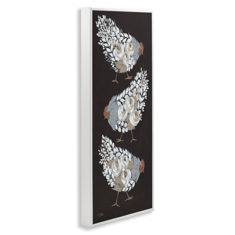 White Framed Abstract Chicken Hen Canvas Print