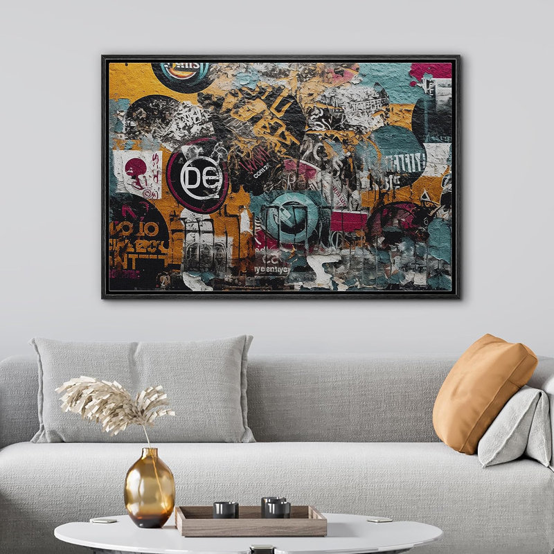 Symbole classique d'art de rue sur impression sur toile, H 24 po x l 36 po x P 1,5 po, Cadre flottant noir