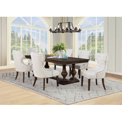 Wandie Rectangular Trestle Dining Set Dark Oak