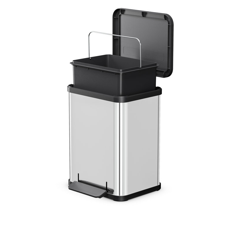 Step On Rubbish Bin, Black/Stainless Steel, 17 L.